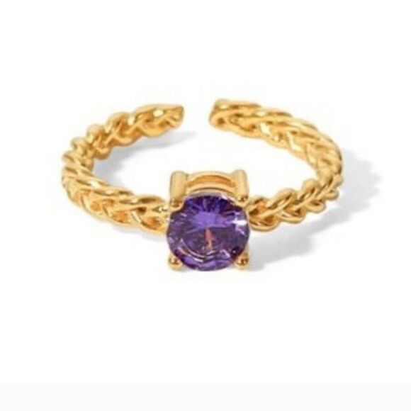 Purple Cubic Zirconia Woven Chain Adjustable Ring 18K Gold Plated Stainless Stee - Picture 6 of 6